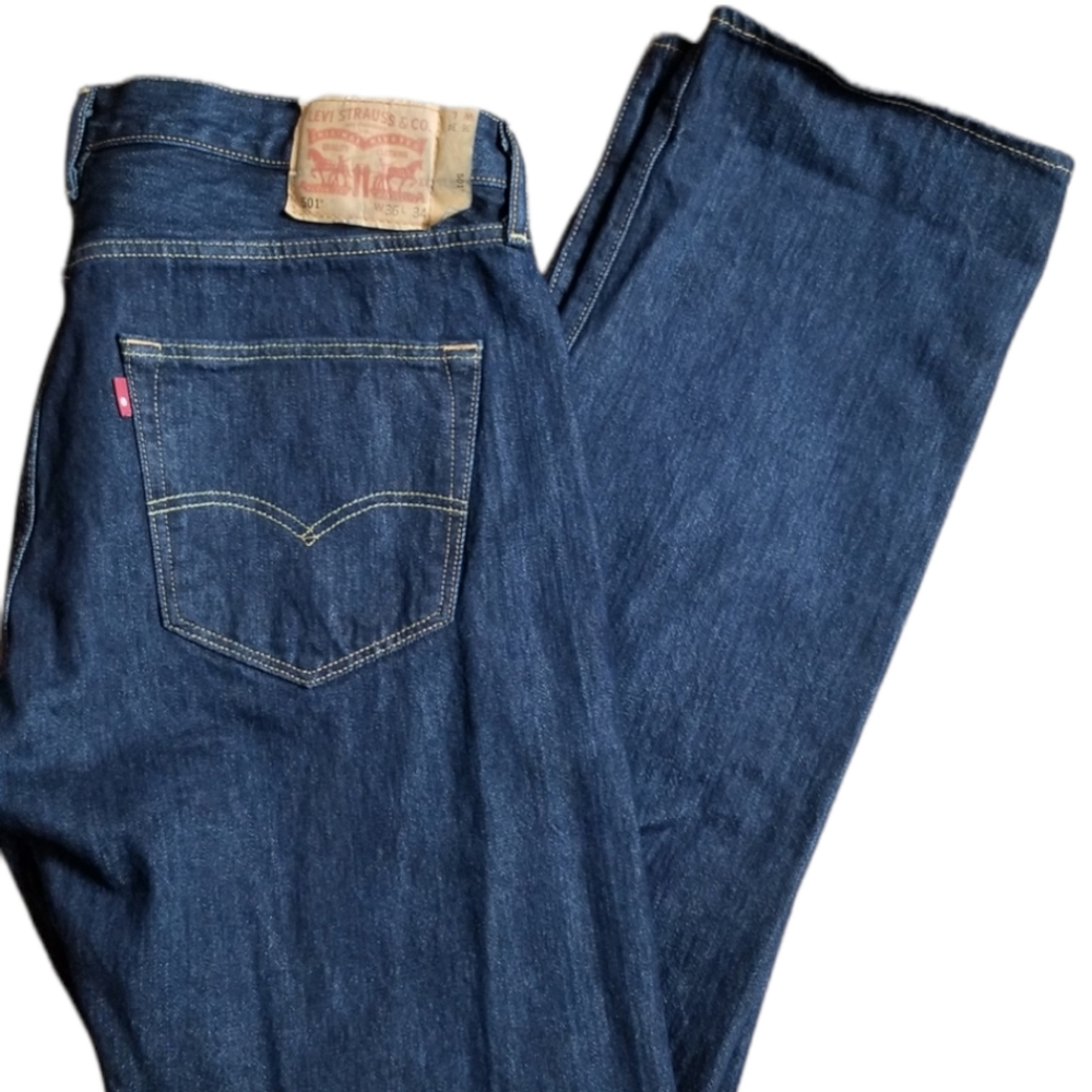 Levis Mens 501 Straight Leg Jeans Blue Button Fly Faded Denim 36×34